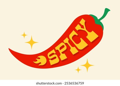 Ilustración vectorial de un chile picante con llama. Pimienta roja con llama para comida mexicana o tailandesa. 