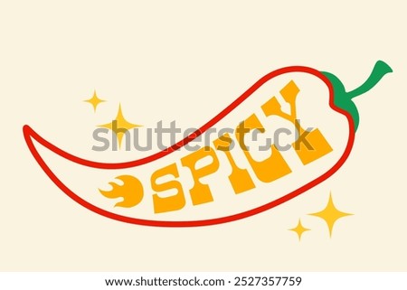 Vector illustration of a spicy chilli pepper with flame. Red chilli pepper with flame for Mexican or Thai food. 
