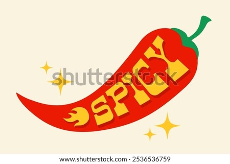 Vector illustration of a spicy chilli pepper with flame. Red chilli pepper with flame for Mexican or Thai food. 