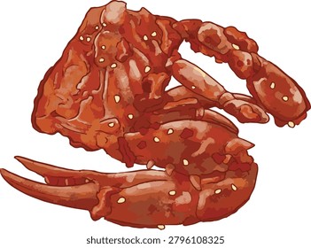 Vector illustration of spicy marinated raw crab (yangnyeom-gejang), a traditional Korean seafood banchan side dish