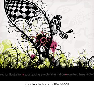 vector illustration of a spider and abstract plants.eps10