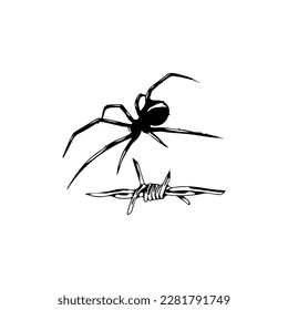 vector illustration of a spider and barbed wire