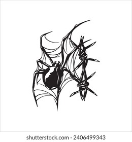 vector illustration of spider with barbed wire