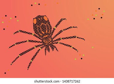 Vector illustration of spider with a black hexagon pattern. On a pink background.