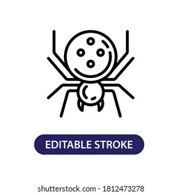 Vector illustration of spider icon or logo. Use black color and line design style. Editable stroke, pixel perfect on 64px of artboard