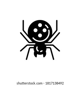 Vector illustration of spider icon or logo. Use black color and line design style. 