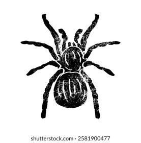 Vector illustration of spider, isolated on the white background. Black old sign with attrition and cracks. Series of Animals and Insect illustrations.