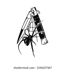 vector illustration of spider with knife	