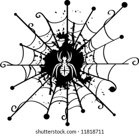 vector illustration of spider on net