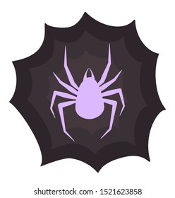 Vector illustration of a spider on a web. Greeting card, poster, banner, design element for halloween.