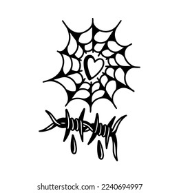vector illustration of a spider web with barbed wire