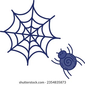 Vector illustration of a spider and a web. Monochrome web and spider for Halloween, highlighted on a white background. Vector illustration.