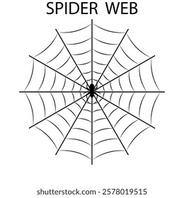 
A vector illustration of a spider web silhouette featuring delicate, interconnected strands, radial symmetry, and a hanging spider. Perfect for Halloween, gothic themes, nature-inspired designs, tatt