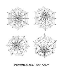 Vector illustration of spider web silhouette set for halloween greeting template isolated on white background