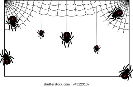 Vector illustration of spider web with spider Within the rectangular frame is suitable for making the background, and the text box, which is compatible with Halloween day
