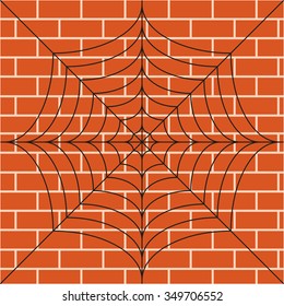Vector illustration of spiders web on a brick wall