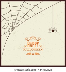 Vector Illustration of a Spiderweb and a Spider. Happy Halloween Design.