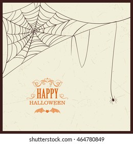Vector Illustration of a Spiderweb and a Spider. Happy Halloween Design.