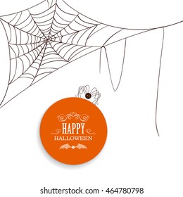 Vector Illustration of a Spiderweb and a Spider on a White Background. Happy Halloween Design.