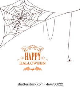 Vector Illustration of a Spiderweb and a Spider on a White Background. Happy Halloween Design.