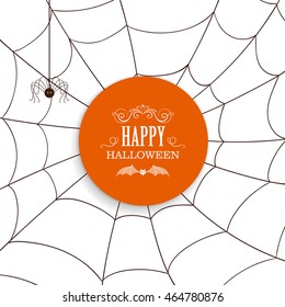Vector Illustration of a Spiderweb and a Spider on a White Background. Happy Halloween Design.