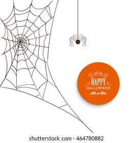 Vector Illustration of a Spiderweb and a Spider on a White Background. Happy Halloween Design.