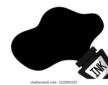 Vector Illustration Of Spilled Ink Bottle On White Background.