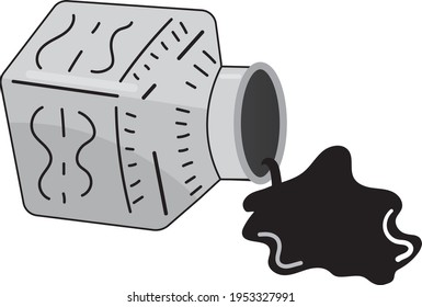 Vector Illustration Of Spilled Ink. Inker Lying Flat On The Surface. 