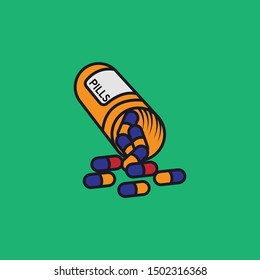 vector illustration of a spilled pill bottle spilled