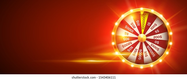 Vector illustration spinning fortune wheel. Online casino background. Realistic 3d lucky roulette.