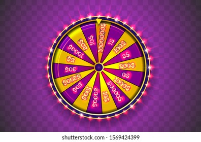 Vector illustration spinning fortune wheel on transparent background. Realistic 3d lucky roulette. Online casino