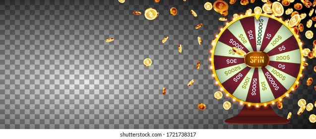 Vector illustration spinning fortune wheel. Realistic 3d lucky on transparent background