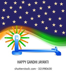 Vector illustration of spinning wheel on India background for Gandhi Jayanti.