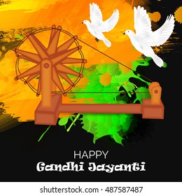 Vector illustration of spinning wheel on India background for Gandhi Jayanti..
