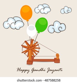 Vector illustration of spinning wheel on India background for Gandhi Jayanti.