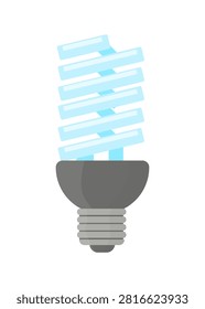 Vector illustration of a spiral compact fluorescent lamp. Flat energy saving bulb isolated on white background.