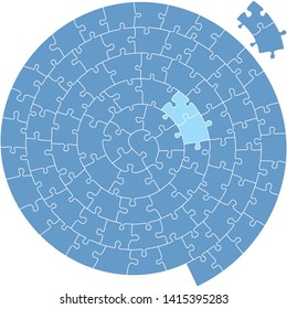 Vector Illustration. Spiral Complex Puzzle In Blue. Separate Pieces. Completely Editable.