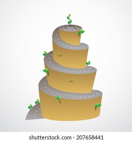 vector illustration of spiral mountain road to success