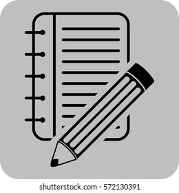 Ilustración vectorial del Bloc de notas en espiral e icono del lápiz en negro
