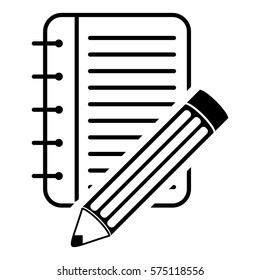 Ilustración vectorial del Bloc de notas espiral con lápiz en icono negro
