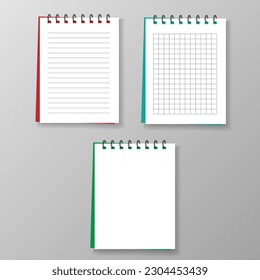 Vector illustration of spiral notepads checkered, in a line and without on grey background
