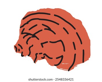 Ilustração vetorial de uma concha laranja espiral, desenhada à mão e isolada sobre fundo branco. Adequado para artes e decorações com temas marinhos e de praia.