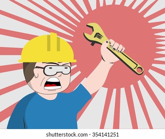 Vector illustration, spirit engineering man cartoon 