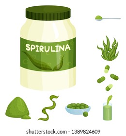 Vector illustration of spirulina and seaweed logo. Collection of spirulina and vegan stock symbol for web.