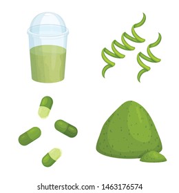 Vector illustration of spirulina and seaweed logo. Collection of spirulina and vegan vector icon for stock.