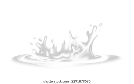 Vector illustration of splash of milk on white color background. 3d style design of white splash of milk with drop for web, banner, poster, print