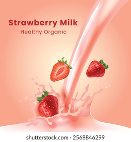 Vector Illustration Splash of Strawberry Milk