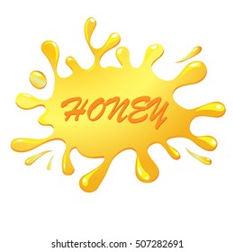 vector illustration of splashes of honey, yellow juice or oil with honey drops or oil drops on white background