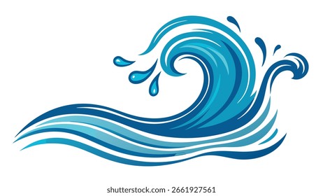 Ilustración vectorial de salpicaduras de ondas de agua sobre fondo blanco – Diseño limpio mínimo
