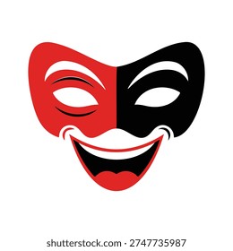 Vector illustration of a split comedy and tragedy mask, symbolizing dual emotions, for events and theatrical themes.